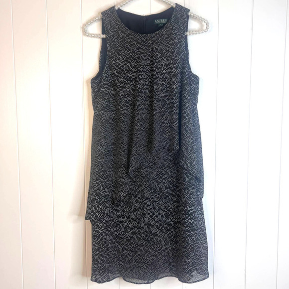 Lauren Ralph Lauren Black with White Polka Dot Shift Dress SZ 6P - Picture 7 of 8
